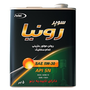 محصول روغن موتور ایرانول سوپر رونیا 5W-30 تمام سنتتیک پنج لیتری 